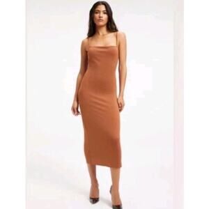 Good American Scuba Spaghetti Bodycon Midi Dress Rust Brown Size 2 Medium